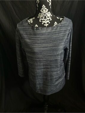 Chico's Navy Heathered Boatneck Top with Grommet Detail
